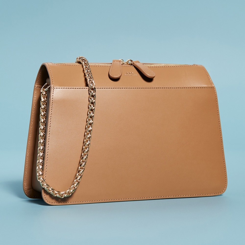 A.P.C. Ella Beige Sable Gold Chain Shoulder Bag